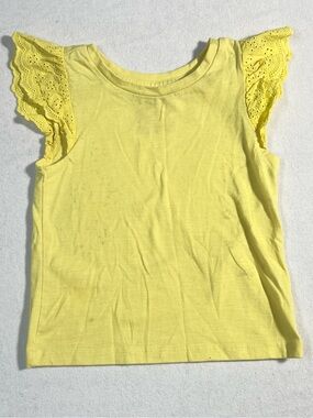 Cat & Jack Toddler Girl Yellow Eyelet Ruffle Flutter Sleeve T-Shirt Size 2T